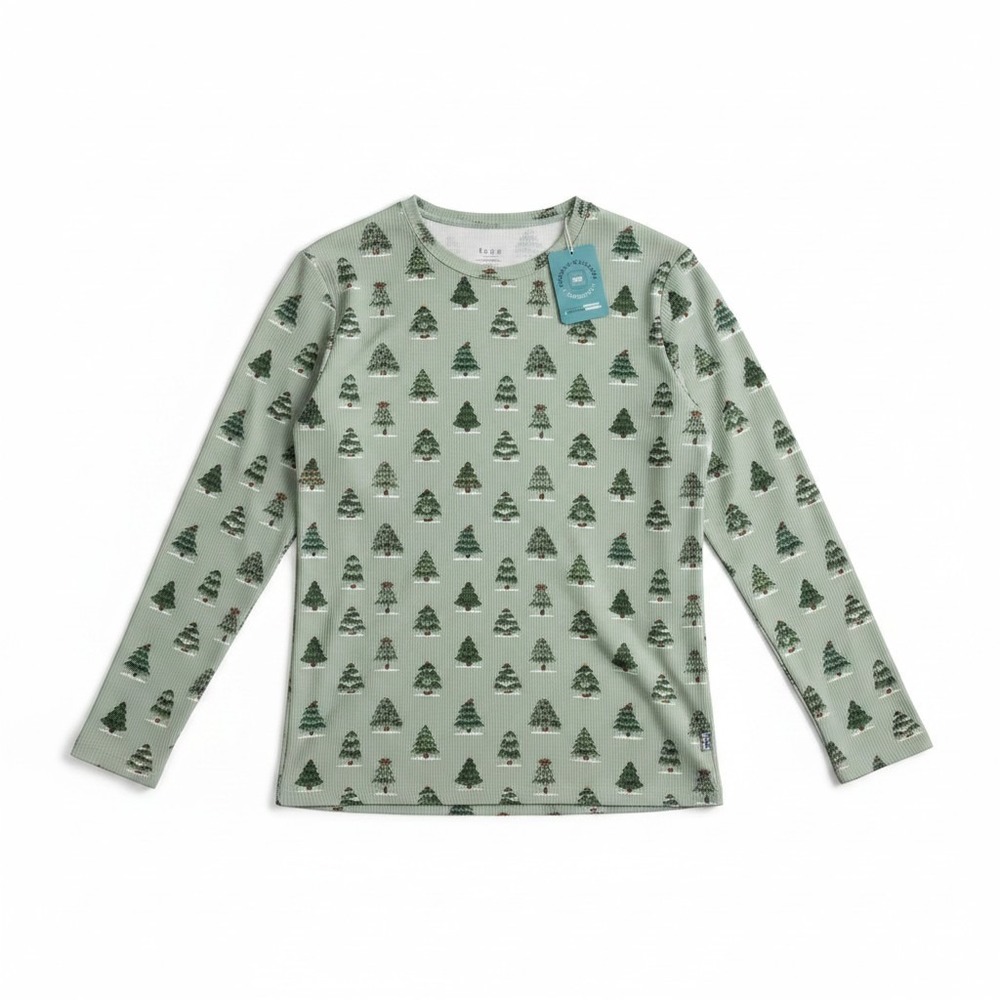 Minikin Mischief Sage Green Christmas Tree Ribbed Long Sleeve Top NEW 12/14